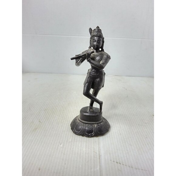 Vintage Lord Krishna Playing His Flute 4.25” Bronze Statue Exquisite Detail - Picture 5 of 9